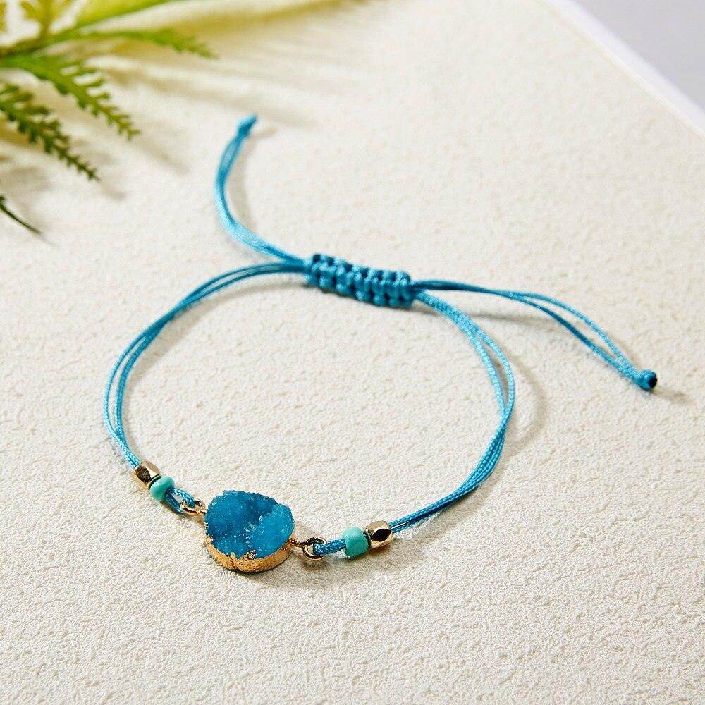 Bracelet breloque en pierre simple et coloré, bracelet de couple tressé en fil noir et rouge avec carte de vœux, bijoux faits à la main, bracelet à breloques en perles de pierre naturelle, bracelet manchette avec carte message 18-30 cm