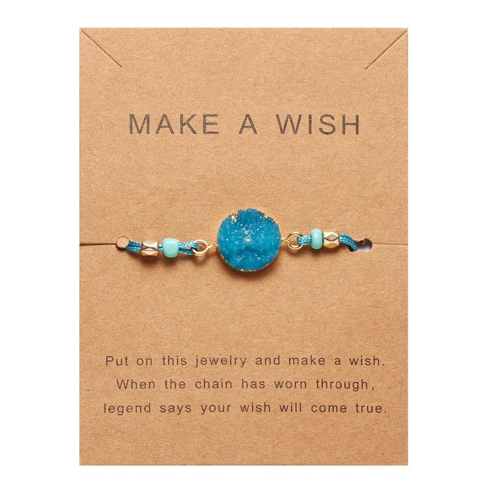 Bracelet breloque en pierre simple et coloré, bracelet de couple tressé en fil noir et rouge avec carte de vœux, bijoux faits à la main, bracelet à breloques en perles de pierre naturelle, bracelet manchette avec carte message 18-30 cm