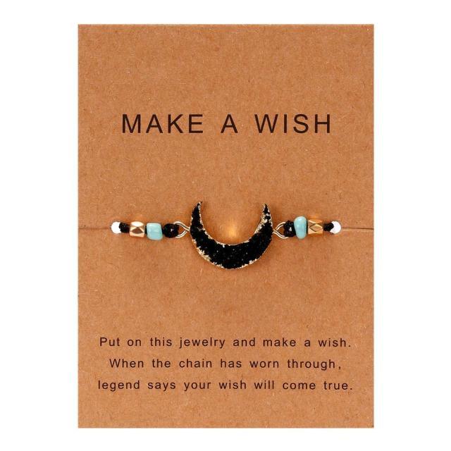 Bracelet breloque en pierre simple et coloré, bracelet de couple tressé en fil noir et rouge avec carte de vœux, bijoux faits à la main, bracelet à breloques en perles de pierre naturelle, bracelet manchette avec carte message 18-30 cm