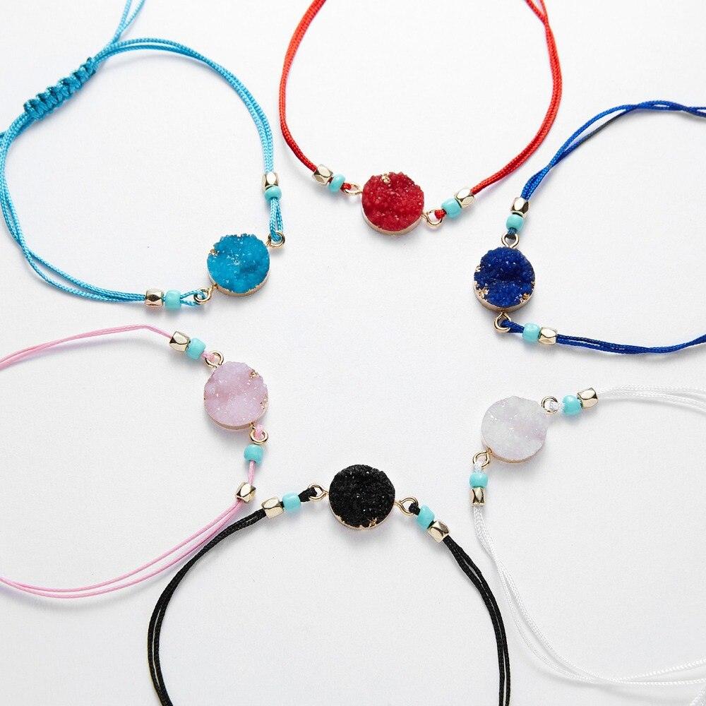 Bracelet breloque en pierre simple et coloré, bracelet de couple tressé en fil noir et rouge avec carte de vœux, bijoux faits à la main, bracelet à breloques en perles de pierre naturelle, bracelet manchette avec carte message 18-30 cm