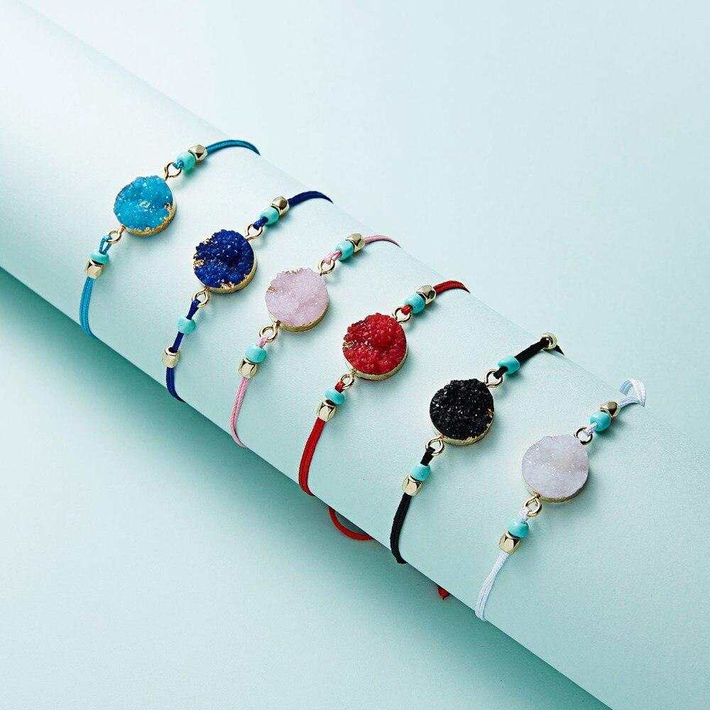 Bracelet breloque en pierre simple et coloré, bracelet de couple tressé en fil noir et rouge avec carte de vœux, bijoux faits à la main, bracelet à breloques en perles de pierre naturelle, bracelet manchette avec carte message 18-30 cm