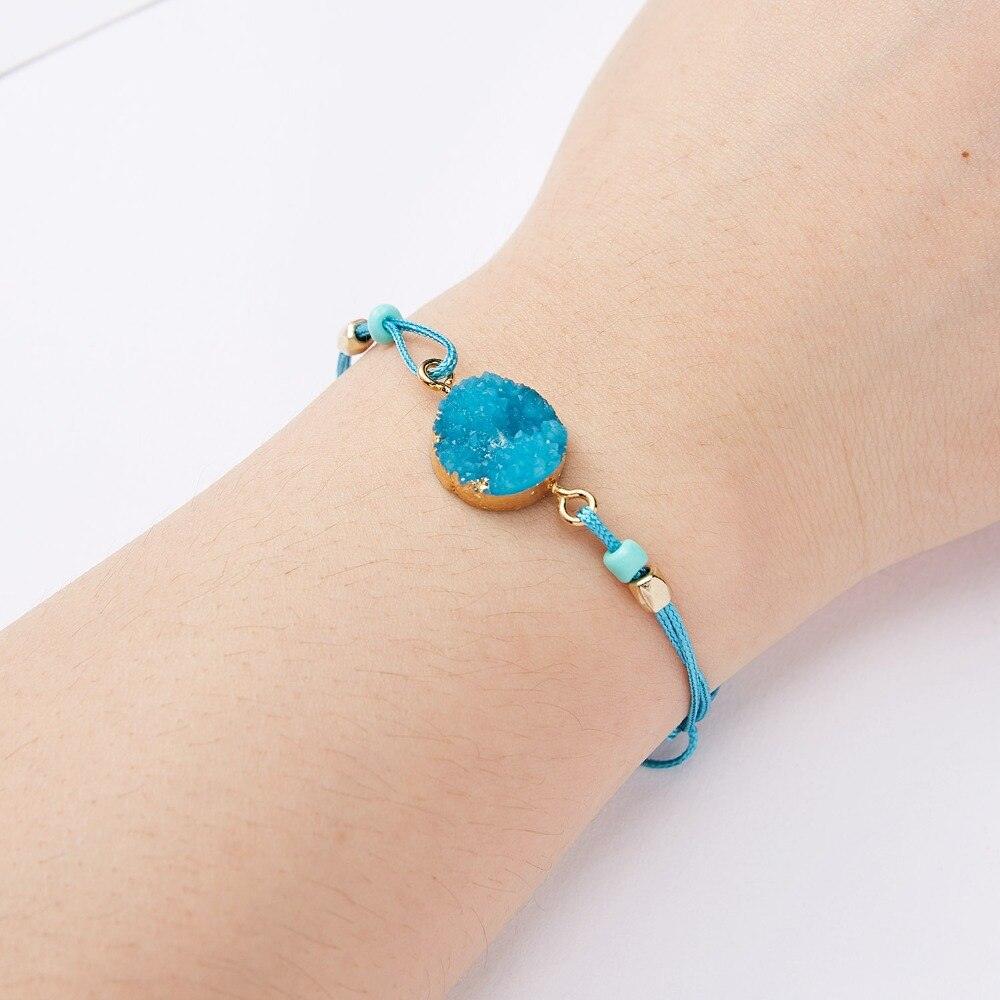 Bracelet breloque en pierre simple et coloré, bracelet de couple tressé en fil noir et rouge avec carte de vœux, bijoux faits à la main, bracelet à breloques en perles de pierre naturelle, bracelet manchette avec carte message 18-30 cm