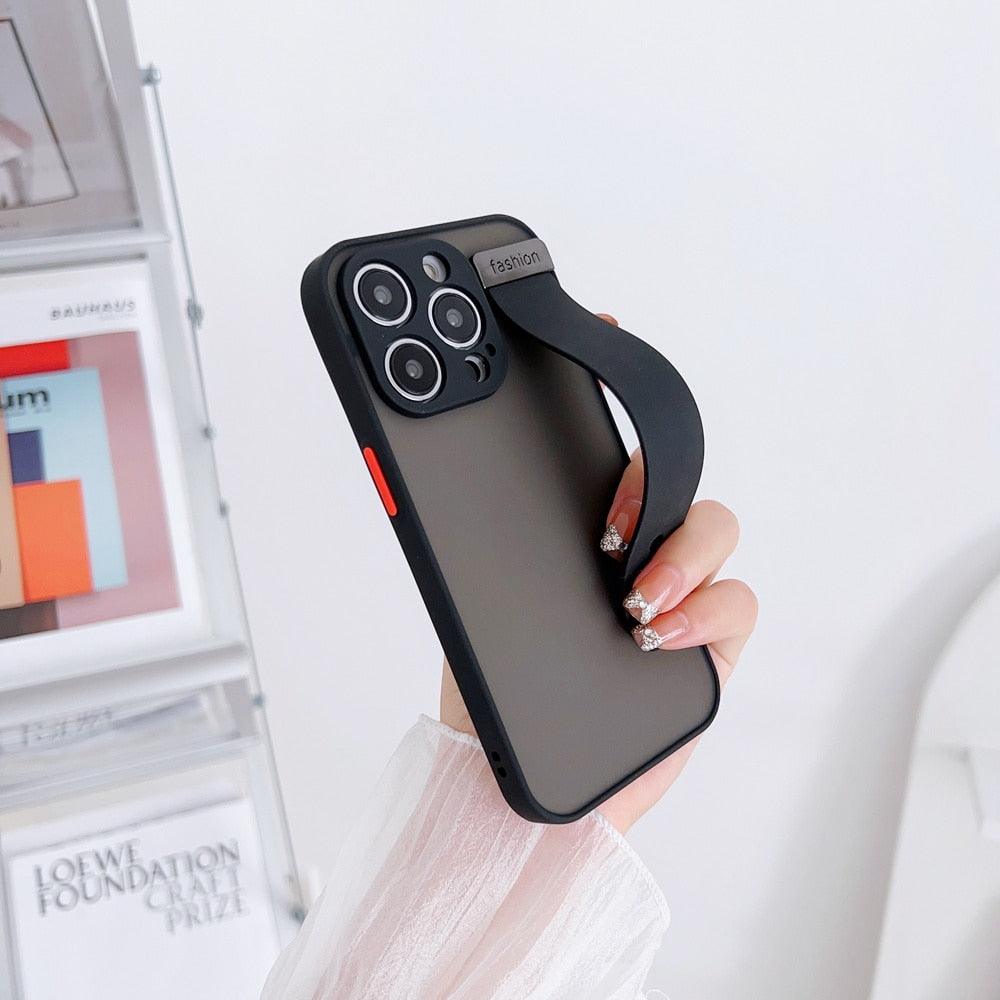 Simple Unique Design Coque en Silicone Protection Complète de l'Objectif Armure Antichoc avec Dragonne pour iPhone 14 13 12 11 Pro Max XR XS X 7 8 Plus Housse de Téléphone Rigide de Luxe en Silicone