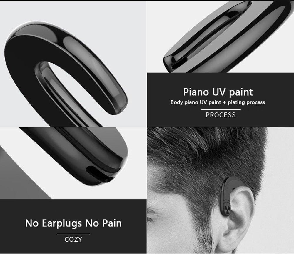 Écouteur unique Bluetooth pour bureau, écouteur sans douleur exquis, suppression du bruit sans fil, écouteurs mains libres à conduction osseuse, casque sans fil avec crochets supra-auriculaires, écouteurs ergonomiques avec micro