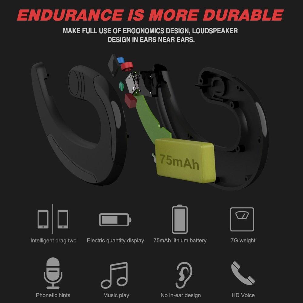 Écouteur unique Bluetooth pour bureau, écouteur sans douleur exquis, suppression du bruit sans fil, écouteurs mains libres à conduction osseuse, casque sans fil avec crochets supra-auriculaires, écouteurs ergonomiques avec micro