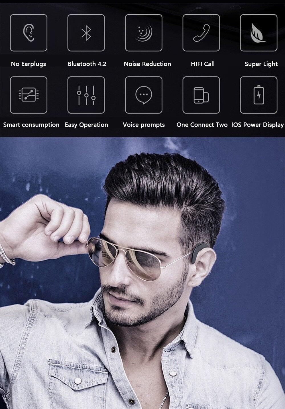 Écouteur unique Bluetooth pour bureau, écouteur sans douleur exquis, suppression du bruit sans fil, écouteurs mains libres à conduction osseuse, casque sans fil avec crochets supra-auriculaires, écouteurs ergonomiques avec micro