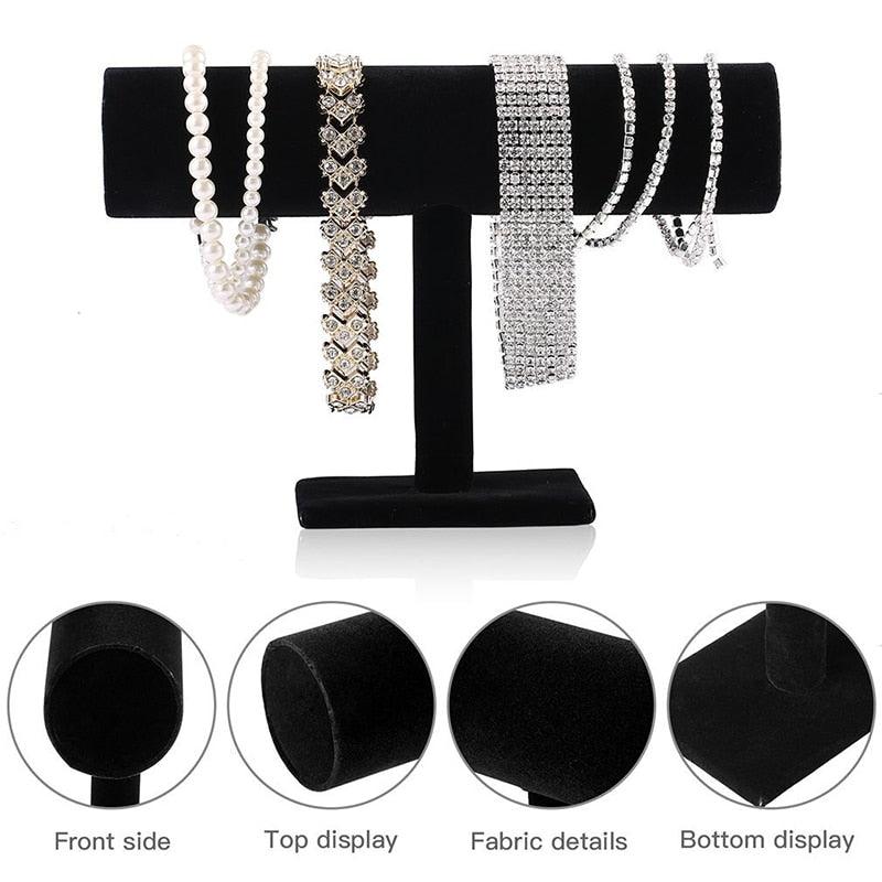 Présentoir de bijoux en velours à une rangée, support de montre, support de barre en T, présentoir rigide, organisateur de bijoux de haute qualité, présentoir à pendentifs pour montres et bracelets