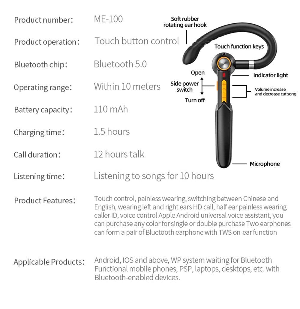 Écouteur sans fil Bluetooth 5.0 individuel mains-libres HIFI à capteur tactile pour iPhone, étanche, pour sport