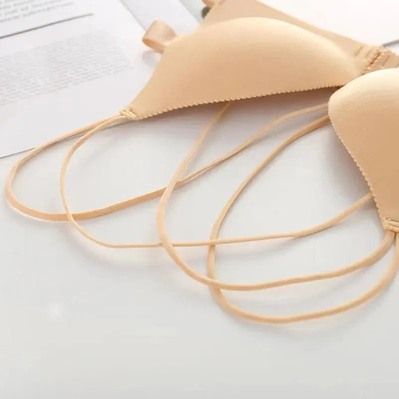 Soutien-gorge dos nu sexy, sans armatures, à fermeture avant, rembourré, bralette push-up sans coutures pour femme.