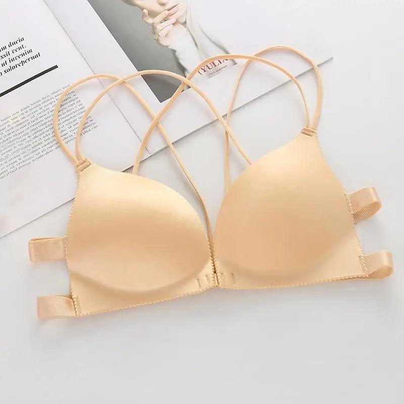 Soutien-gorge dos nu sexy, sans armatures, à fermeture avant, rembourré, bralette push-up sans coutures pour femme.