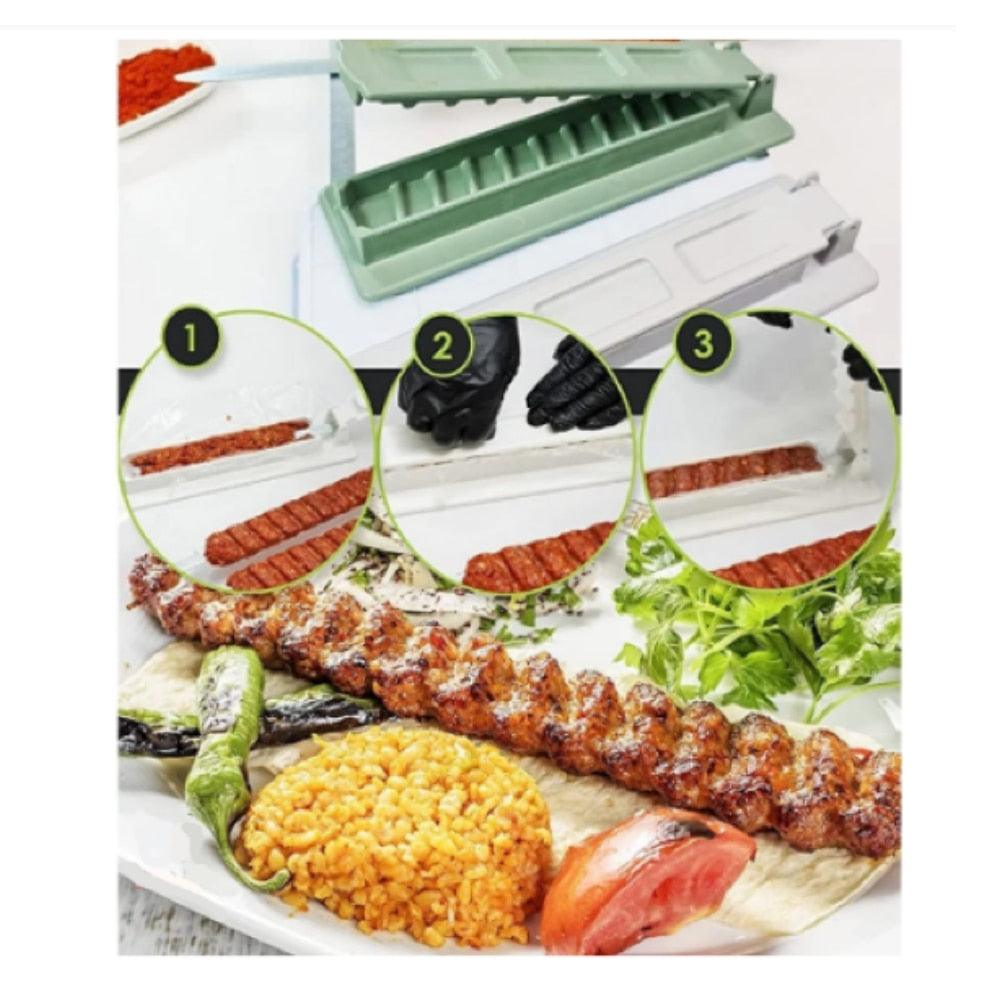 Brochettes Kebab Maker Grill Barbecue Stringer Box Machine Bœuf Viande Légumes Grill Gadget de barbecue extérieur Accessoires de barbecue utiles Brochette manuelle antiadhésive Presse d'aliments Accessoires de cuisine de grill