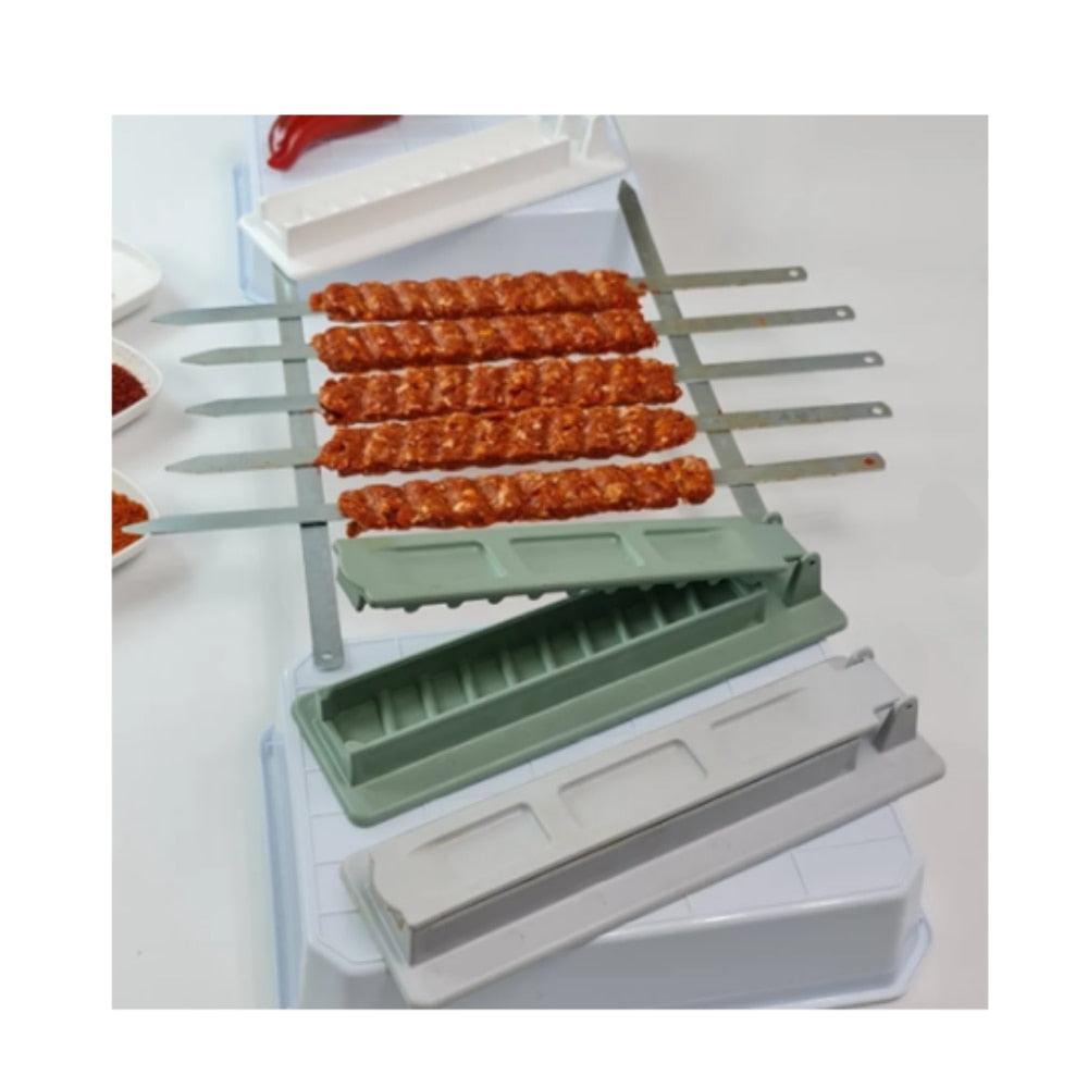 Brochettes Kebab Maker Grill Barbecue Stringer Box Machine Bœuf Viande Légumes Grill Gadget de barbecue extérieur Accessoires de barbecue utiles Brochette manuelle antiadhésive Presse d'aliments Accessoires de cuisine de grill