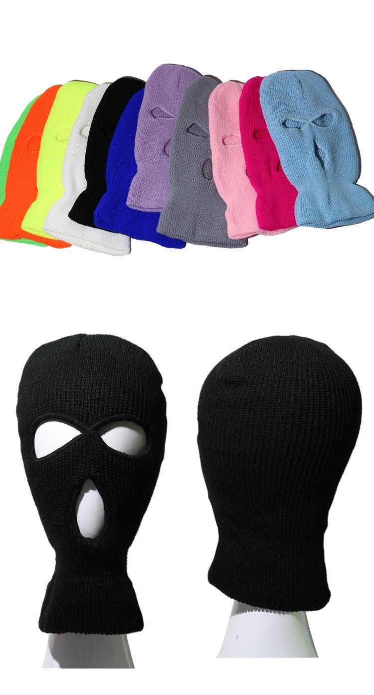 Cagoule tricotée, masque facial d'hiver, passe-montagne pour sports d'hiver en extérieur, cagoule tricotée à trois trous, bonnet de ski, bonnet tricoté à 3 trous, masque facial complet, cagoules de fête amusantes, bonnets brodés, cagoule tricotée à trou.