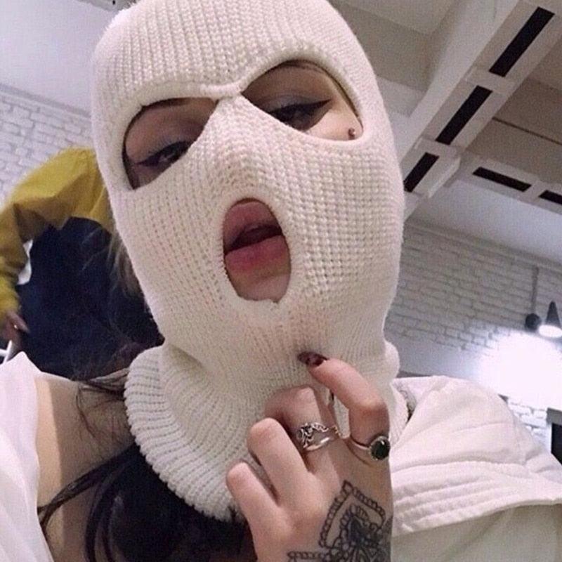 Cagoule tricotée, masque facial d'hiver, passe-montagne pour sports d'hiver en extérieur, cagoule tricotée à trois trous, bonnet de ski, bonnet tricoté à 3 trous, masque facial complet, cagoules de fête amusantes, bonnets brodés, cagoule tricotée à trou.