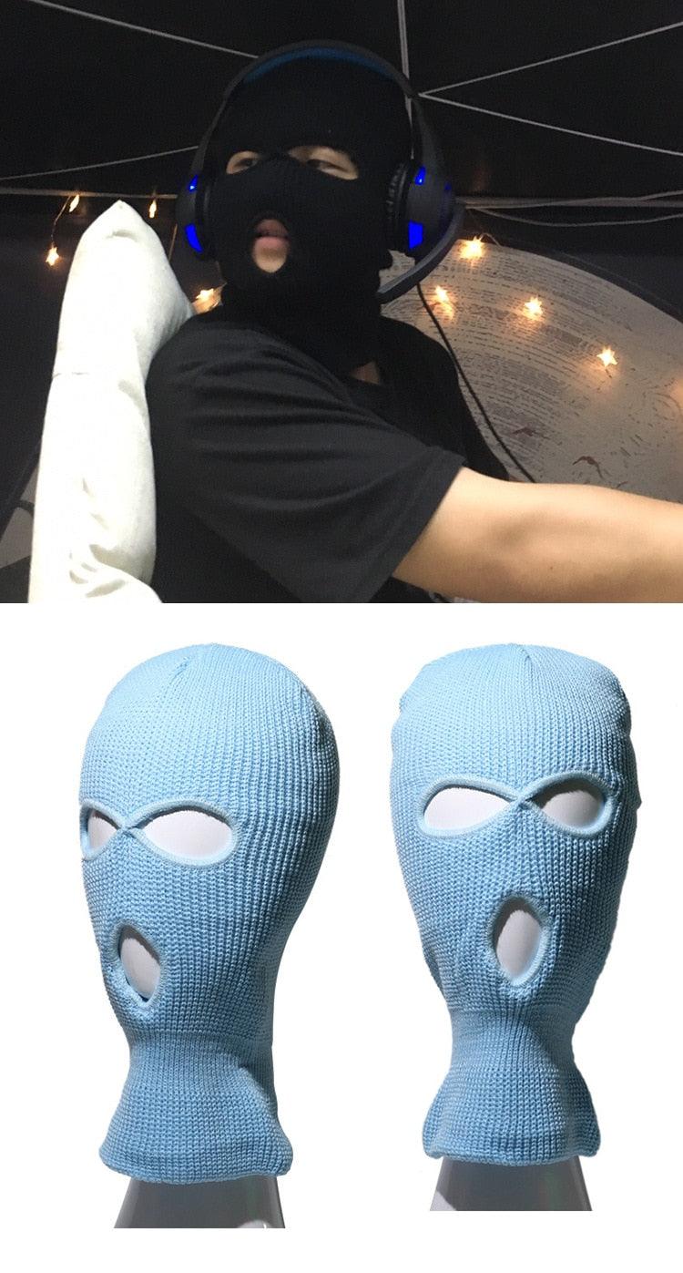 Cagoule tricotée, masque facial d'hiver, passe-montagne pour sports d'hiver en extérieur, cagoule tricotée à trois trous, bonnet de ski, bonnet tricoté à 3 trous, masque facial complet, cagoules de fête amusantes, bonnets brodés, cagoule tricotée à trou.
