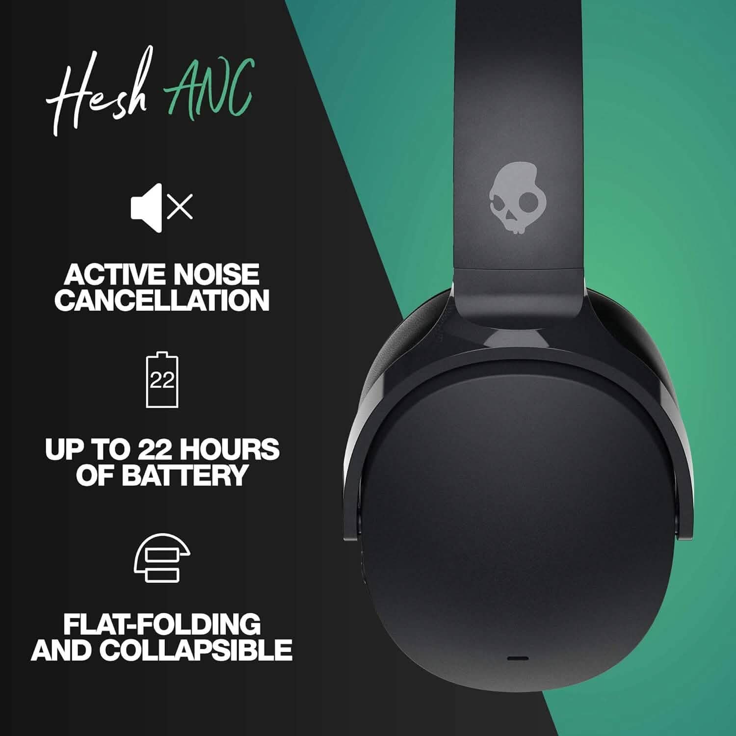 Skullcandy Hesh ANC Casque supra-auriculaire sans fil à annulation de bruit - True Black (Reconditionné)