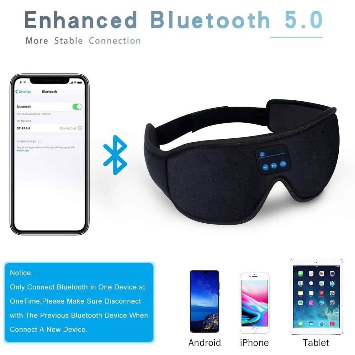 Masque de Sommeil Bluetooth 5.0 sans Fil 3D