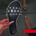 Sandales à enfiler pour femme, tongs, chaussures, mules, strass, sandales plates, diamants, bout ouvert, tongs plates avec strass transparents, tongs décontractées à enfiler pour soirée