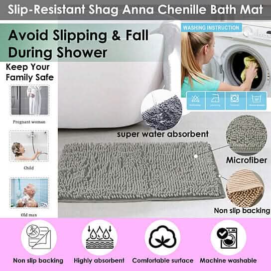 Tapis de bain doux et absorbant en chenille Anna, antidérapant, 43 x 61 cm
