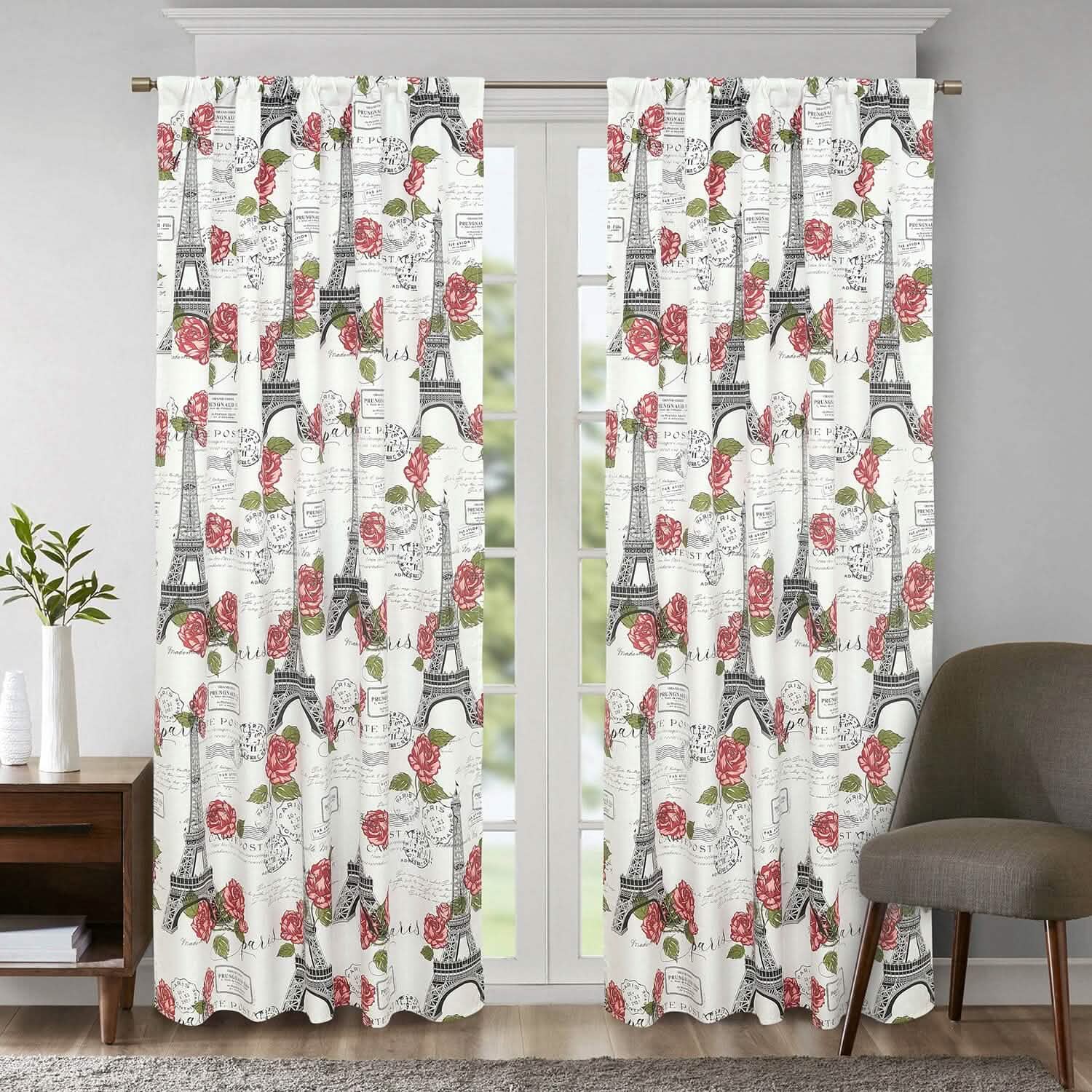 Lot de 2 panneaux de rideaux pour fenêtre Sloane Street Paris Rose Tour Eiffel