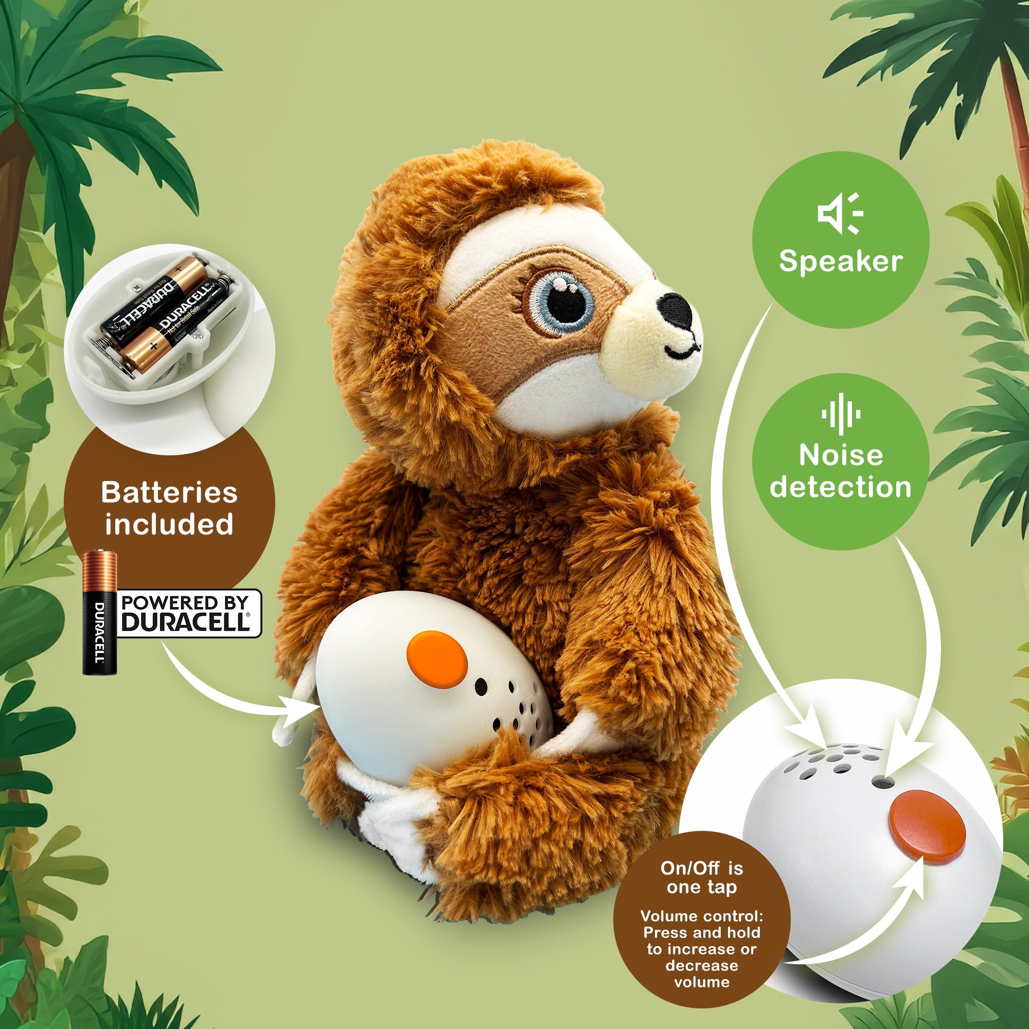 Baby Shusher Paresseux en peluche avec machine à sons + lot de 2 tétines Shushie
