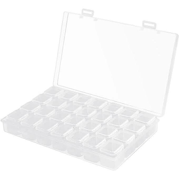 Petite boîte de rangement en plastique transparent pour bijoux et loisirs créatifs, 28 compartiments, pour strass