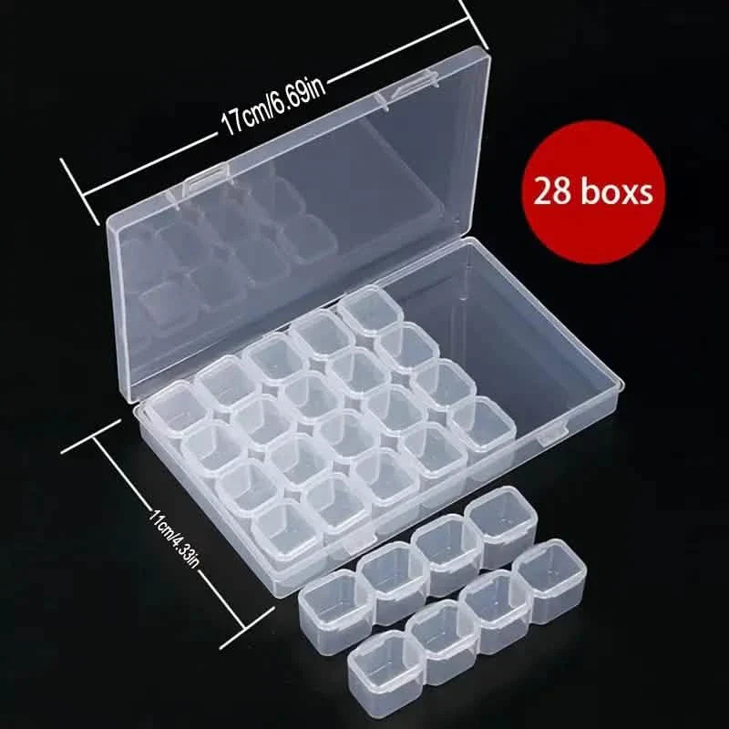 Petite boîte de rangement en plastique transparent pour bijoux et loisirs créatifs, 28 compartiments, pour strass