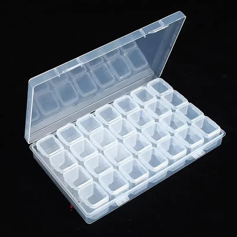Petite boîte de rangement en plastique transparent pour bijoux et loisirs créatifs, 28 compartiments, pour strass