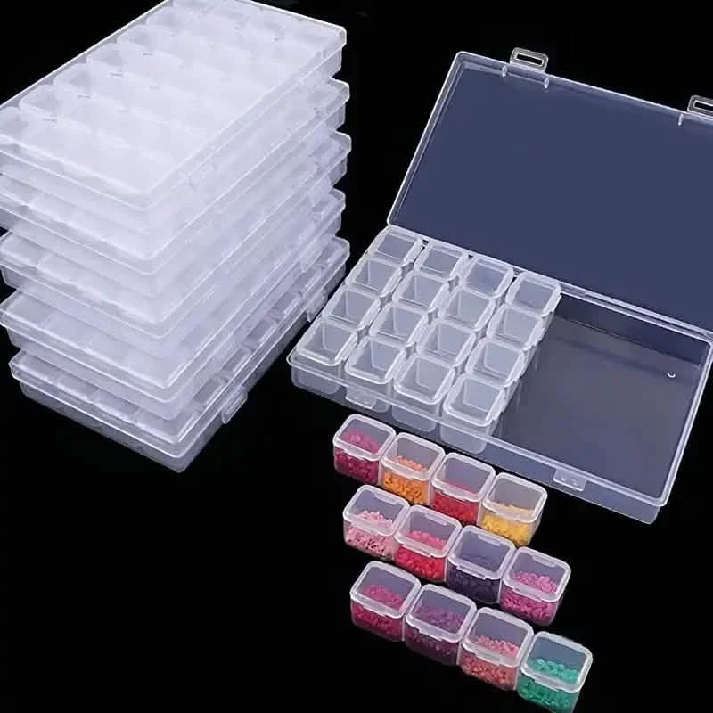 Petite boîte de rangement en plastique transparent pour bijoux et loisirs créatifs, 28 compartiments, pour strass