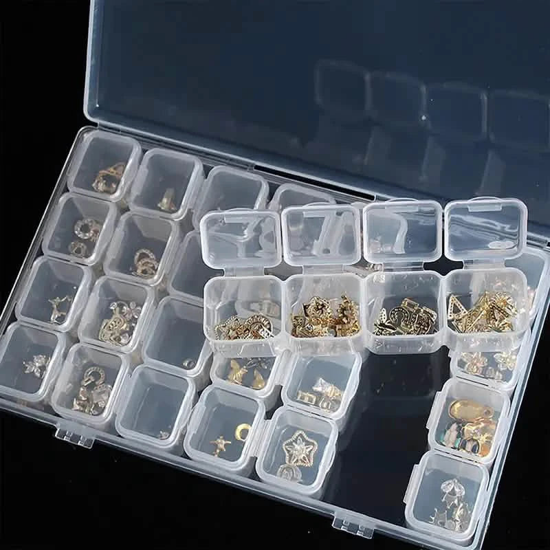 Petite boîte de rangement en plastique transparent pour bijoux et loisirs créatifs, 28 compartiments, pour strass