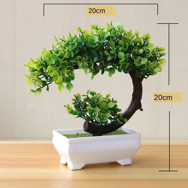 Petits bonsaïs décoratifs verts artificiels - Fleurs vertes artificielles en pot - Ornements pour la maison, le jardin, les fêtes et les hôtels