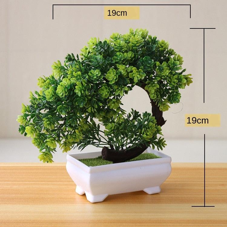 Petits bonsaïs décoratifs verts artificiels - Fleurs vertes artificielles en pot - Ornements pour la maison, le jardin, les fêtes et les hôtels
