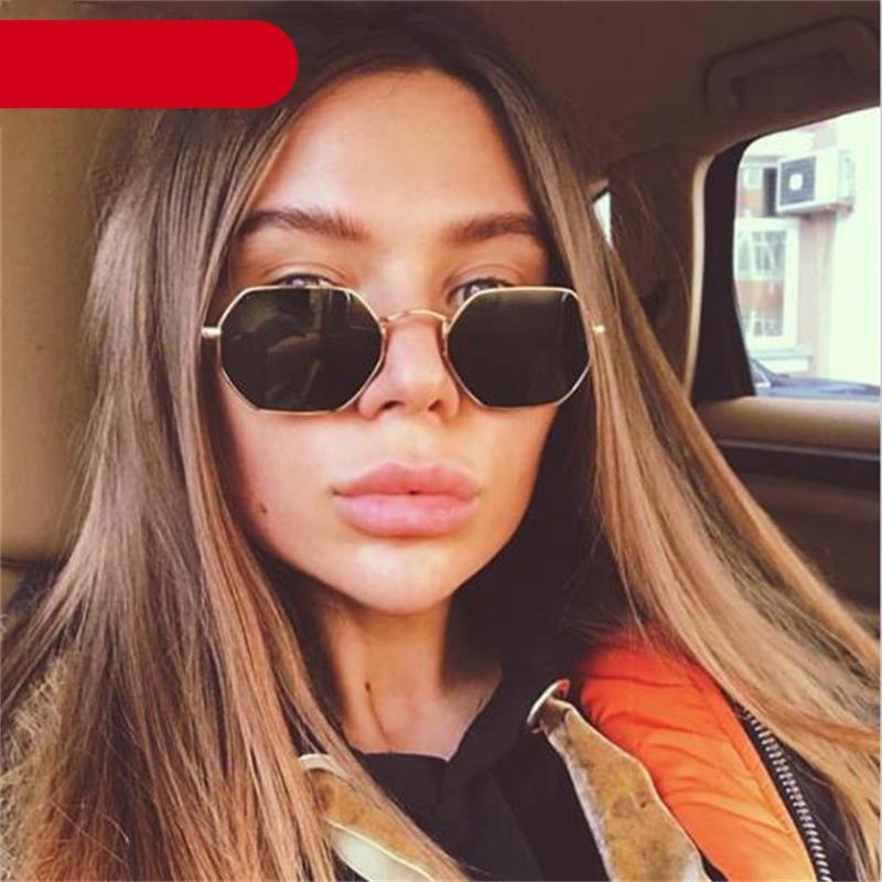 Lunettes de soleil petit polygone pour femmes et hommes - Lunettes de soleil délicates en métal - Cadre rétro classique de petite taille pour femmes - Lunettes de soleil design pour hommes