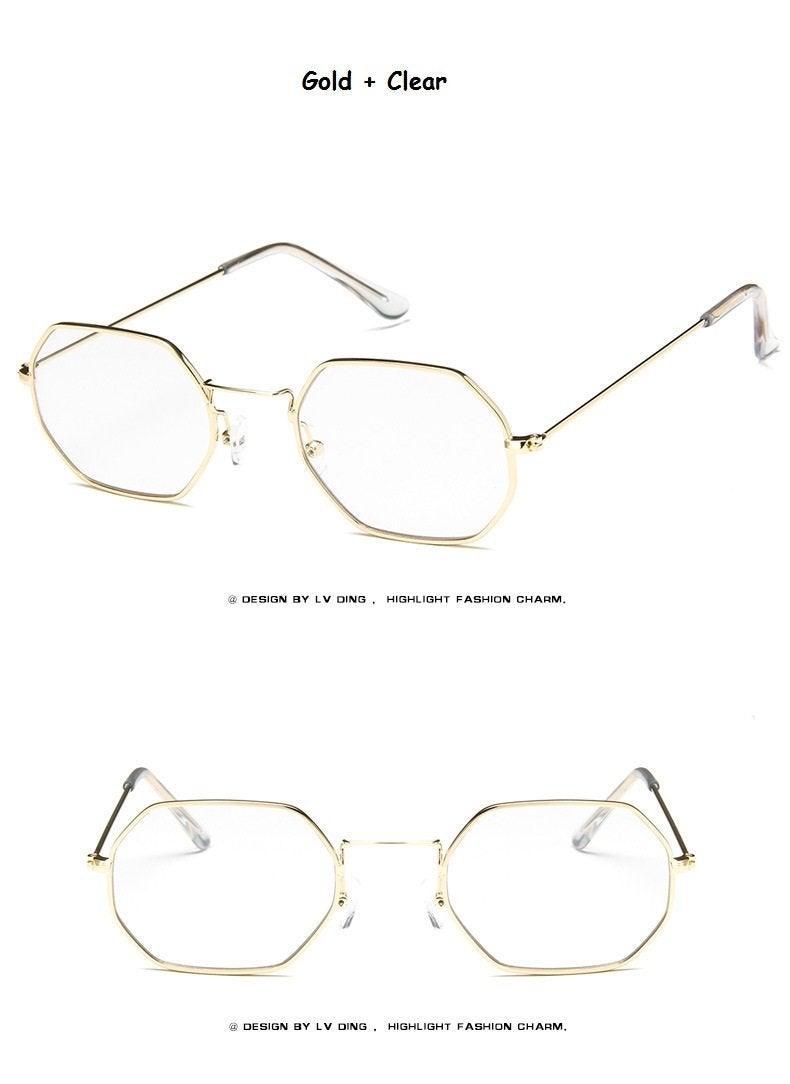 Lunettes de soleil petit polygone pour femmes et hommes - Lunettes de soleil délicates en métal - Cadre rétro classique de petite taille pour femmes - Lunettes de soleil design pour hommes