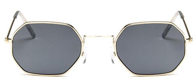 Lunettes de soleil petit polygone pour femmes et hommes - Lunettes de soleil délicates en métal - Cadre rétro classique de petite taille pour femmes - Lunettes de soleil design pour hommes