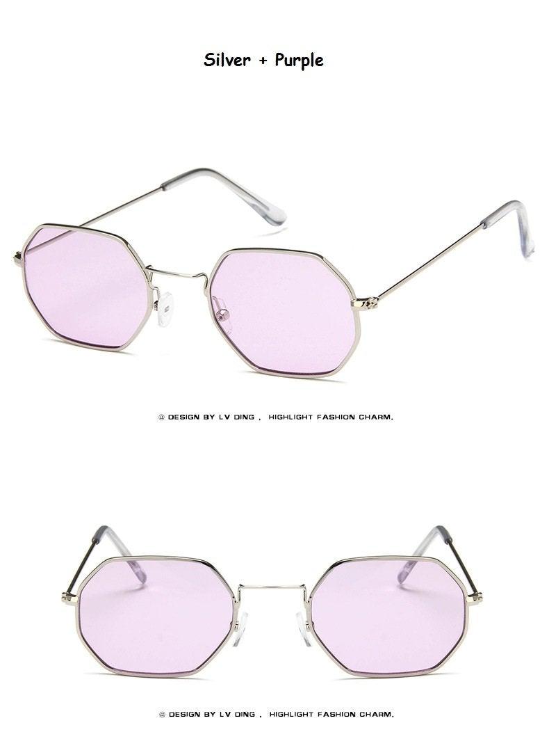 Lunettes de soleil petit polygone pour femmes et hommes - Lunettes de soleil délicates en métal - Cadre rétro classique de petite taille pour femmes - Lunettes de soleil design pour hommes