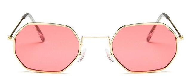Lunettes de soleil petit polygone pour femmes et hommes - Lunettes de soleil délicates en métal - Cadre rétro classique de petite taille pour femmes - Lunettes de soleil design pour hommes