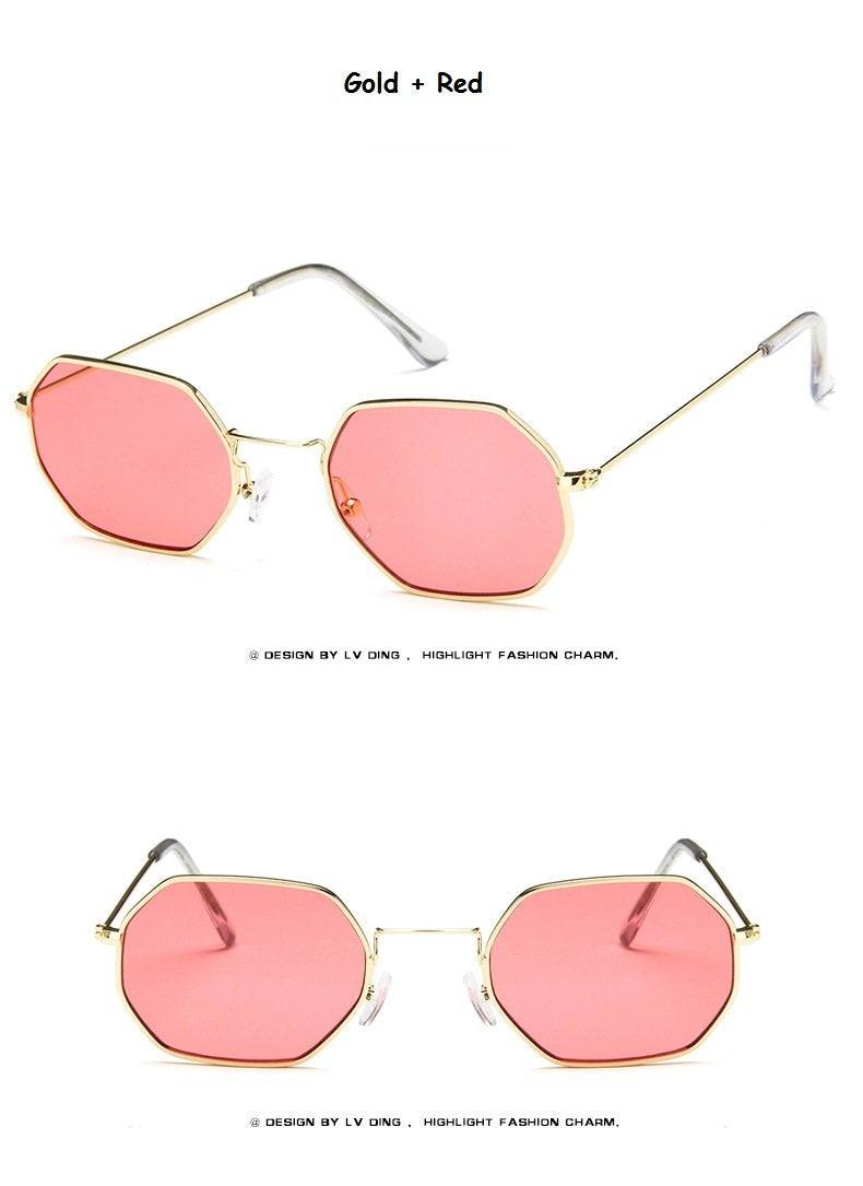 Lunettes de soleil petit polygone pour femmes et hommes - Lunettes de soleil délicates en métal - Cadre rétro classique de petite taille pour femmes - Lunettes de soleil design pour hommes