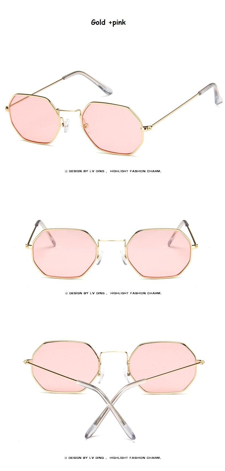 Lunettes de soleil petit polygone pour femmes et hommes - Lunettes de soleil délicates en métal - Cadre rétro classique de petite taille pour femmes - Lunettes de soleil design pour hommes