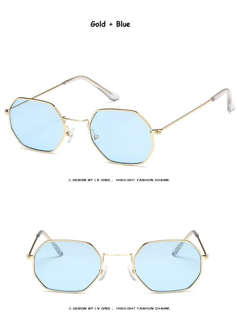 Lunettes de soleil petit polygone pour femmes et hommes - Lunettes de soleil délicates en métal - Cadre rétro classique de petite taille pour femmes - Lunettes de soleil design pour hommes