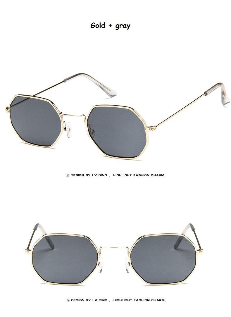 Lunettes de soleil petit polygone pour femmes et hommes - Lunettes de soleil délicates en métal - Cadre rétro classique de petite taille pour femmes - Lunettes de soleil design pour hommes