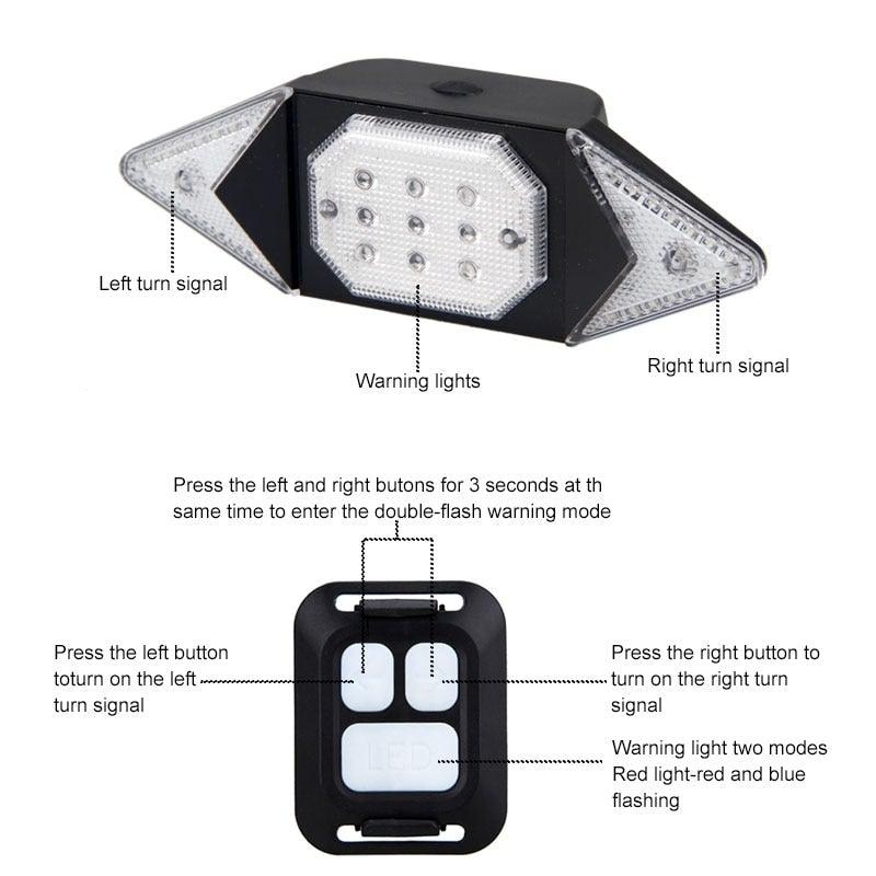 Feu intelligent de vélo avec télécommande sans fil, feu arrière clignotant de cyclisme, rechargeable par USB, signaux de direction avec télécommande sans fil, feu de sécurité rechargeable pour le cyclisme, convient à tout vélo
