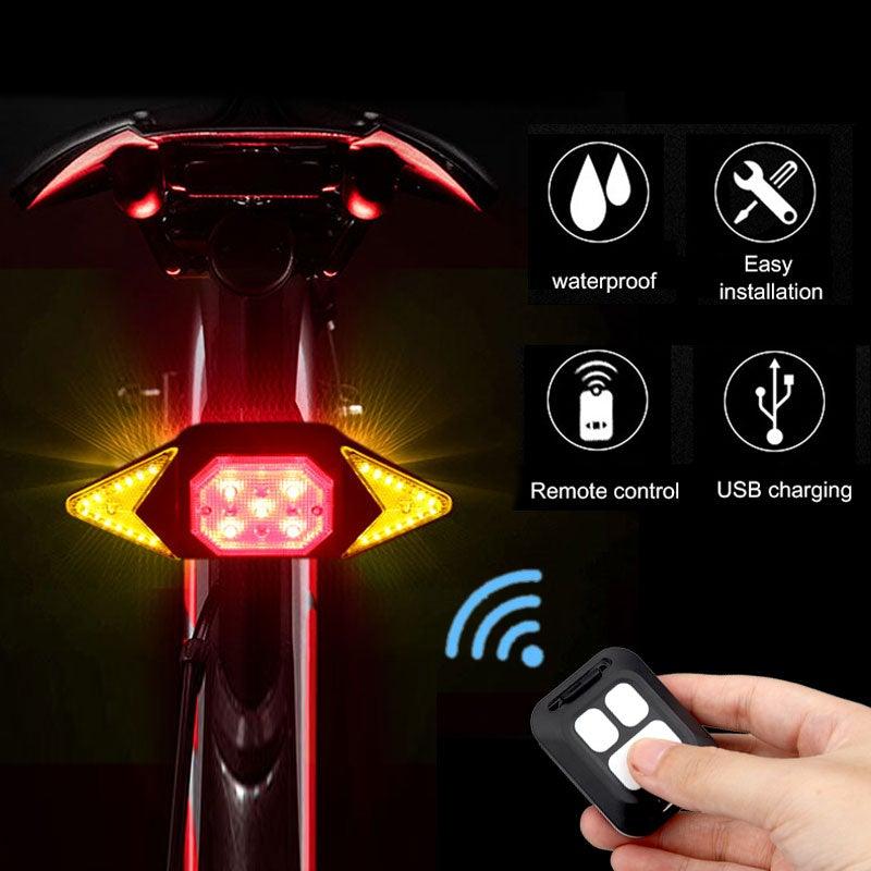 Feu intelligent de vélo avec télécommande sans fil, feu arrière clignotant de cyclisme, rechargeable par USB, signaux de direction avec télécommande sans fil, feu de sécurité rechargeable pour le cyclisme, convient à tout vélo