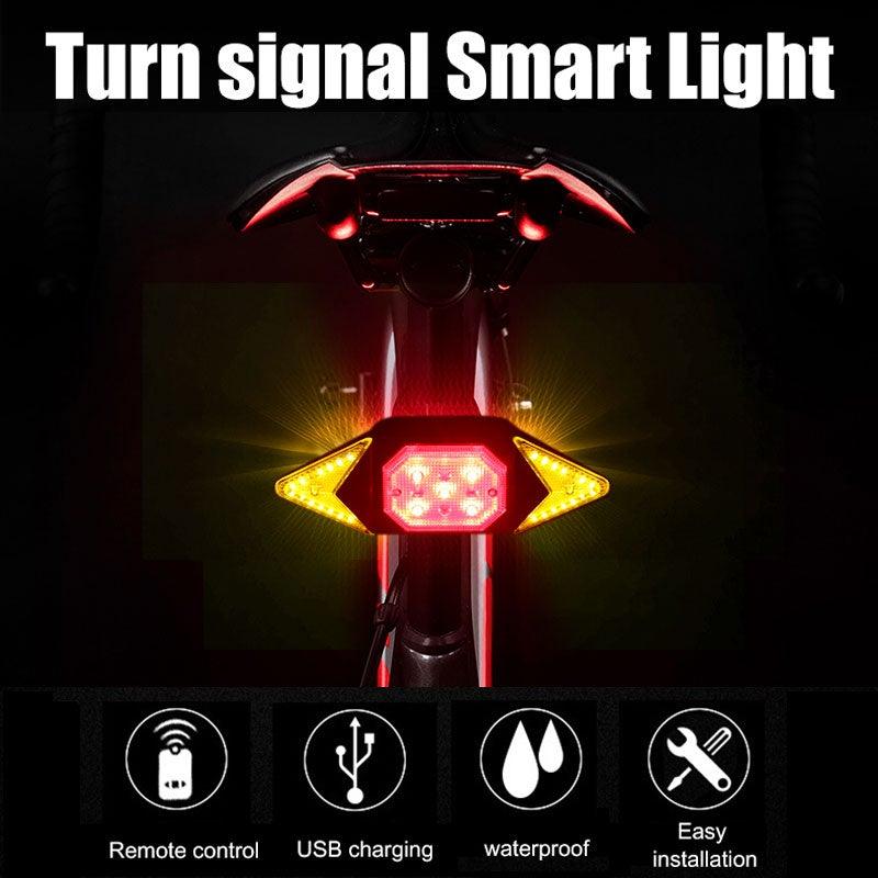 Feu intelligent de vélo avec télécommande sans fil, feu arrière clignotant de cyclisme, rechargeable par USB, signaux de direction avec télécommande sans fil, feu de sécurité rechargeable pour le cyclisme, convient à tout vélo