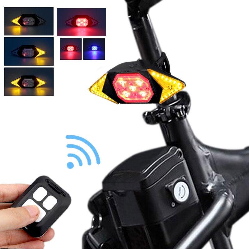 Feu intelligent de vélo avec télécommande sans fil, feu arrière clignotant de cyclisme, rechargeable par USB, signaux de direction avec télécommande sans fil, feu de sécurité rechargeable pour le cyclisme, convient à tout vélo