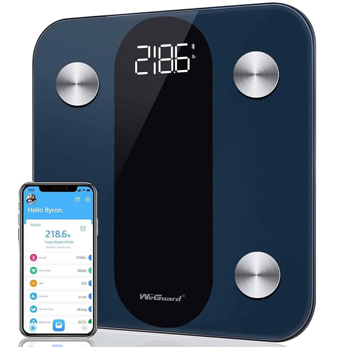 Pèse-personne numérique intelligent avec suivi de la fréquence cardiaque, de la graisse corporelle, de l'IMC et application