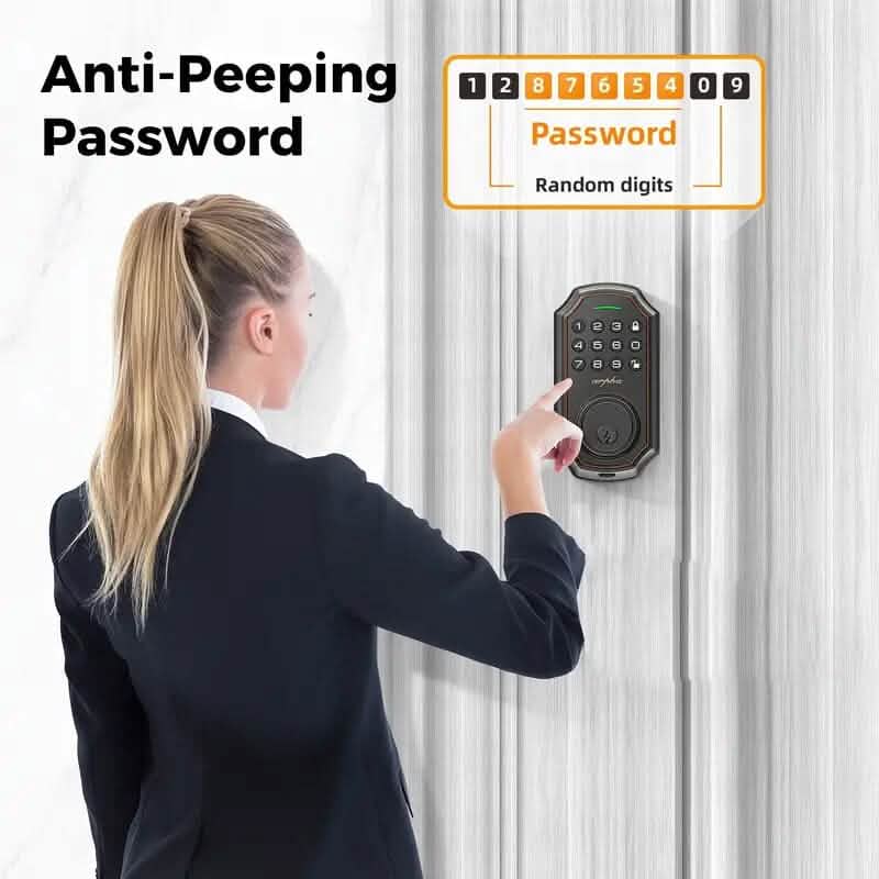 Serrure à pêne dormant intelligente avec clavier, entrée sans clé à 100 codes et mot de passe anti-espionnage