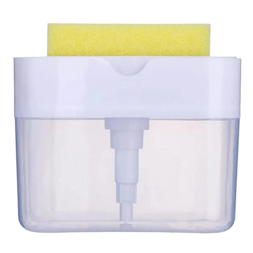 Distributeur de savon intelligent pour la cuisine, distributeur de pompe à savon pour la vaisselle, support d'éponge de cuisine, boîte à savon pratique et peu encombrante 2 EN 1 Pompe à savon de cuisine