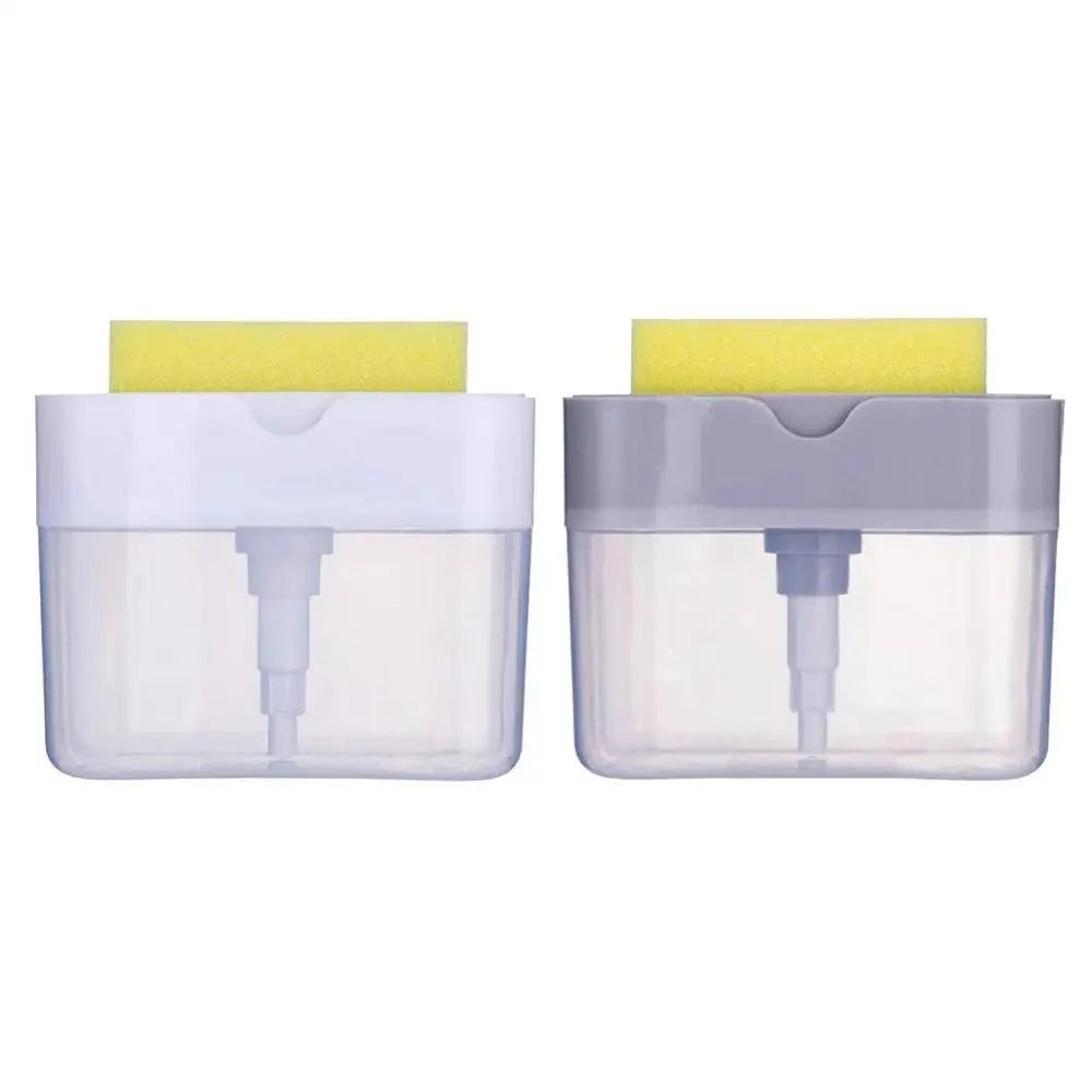 Distributeur de savon intelligent pour la cuisine, distributeur de pompe à savon pour la vaisselle, support d'éponge de cuisine, boîte à savon pratique et peu encombrante 2 EN 1 Pompe à savon de cuisine