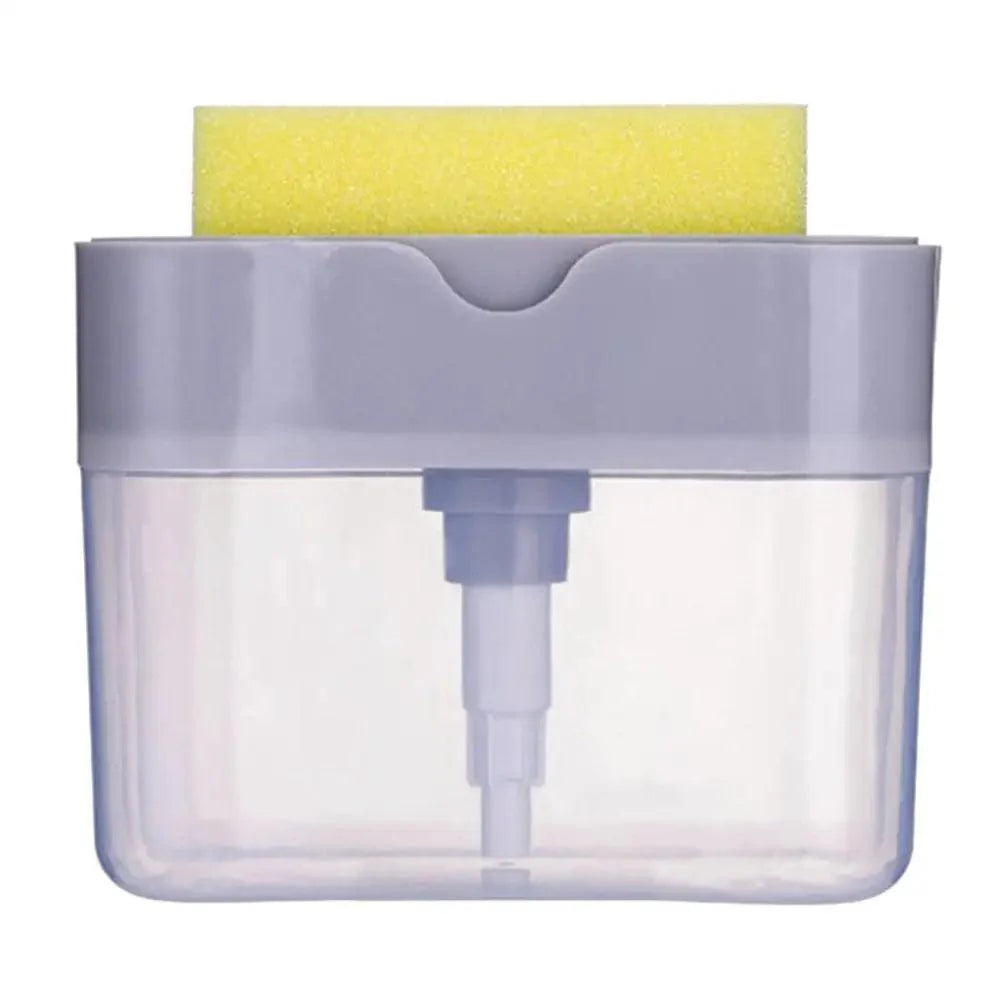 Distributeur de savon intelligent pour la cuisine, distributeur de pompe à savon pour la vaisselle, support d'éponge de cuisine, boîte à savon pratique et peu encombrante 2 EN 1 Pompe à savon de cuisine